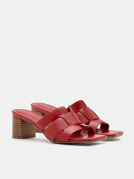 Red leather clearance block heel sandals