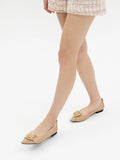 PAZZION, Vivienne Gold Buckled Pointed-Toe Flats, Almond