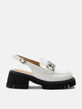 PAZZION, Yasmin Diamante Embellished Buckle Slingback Loafers, Beige