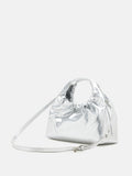 PAZZION, Zendaya Ruched Circle Handle Bag, Silver